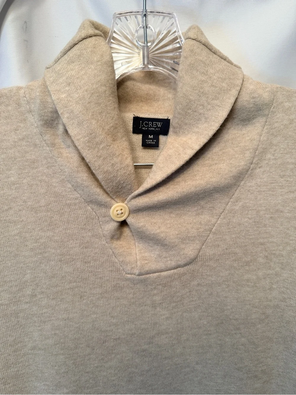 J Crew Men’s Size Medium 1/4 Button Shawl Collar Oatmeal Cotton Pullover Sweater